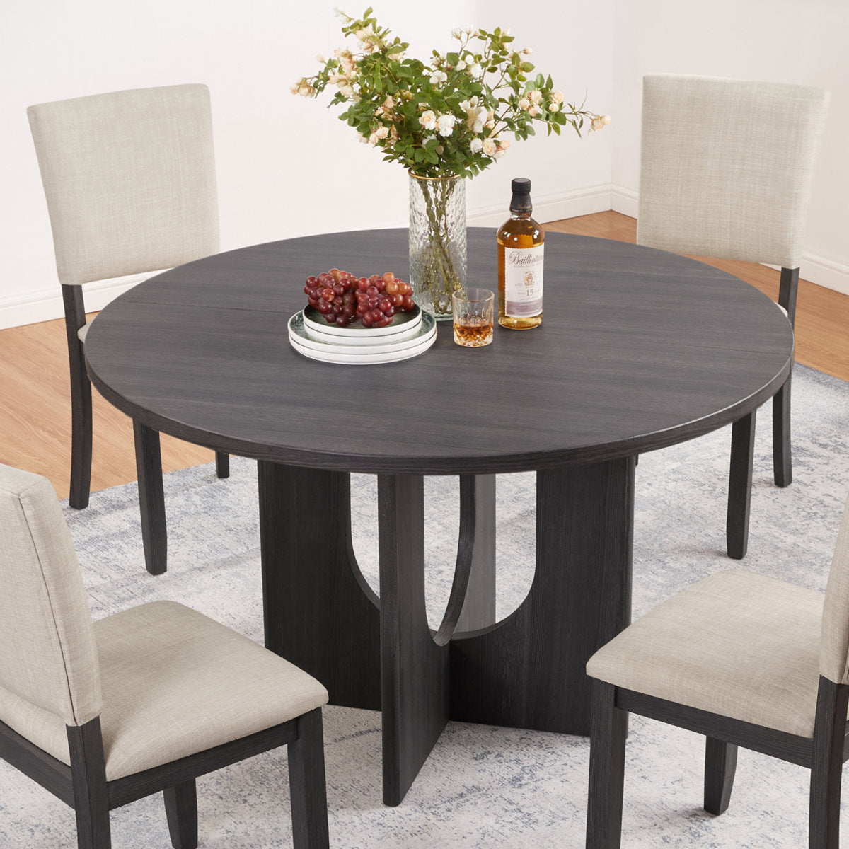 Modern Round Dining Table for 4, Farmhouse 47.3 inch Round Dining Table for Kitchen, Dining Room, Living Room, Antique Black