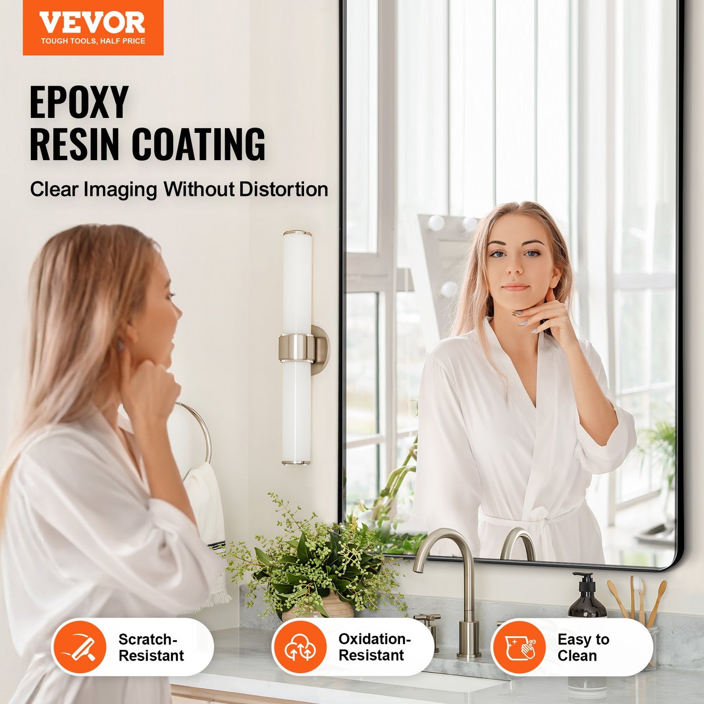 Wall Mounted Makeup Mirror, 0.15" Thick, 30" X 48" Mirror With Aluminium Alloy Frame & Explosion-Proof Film, Scratch-Resistant Mirror With Z-Shaped Bracket, Fit For Bathroom/Bedroom/Living Room