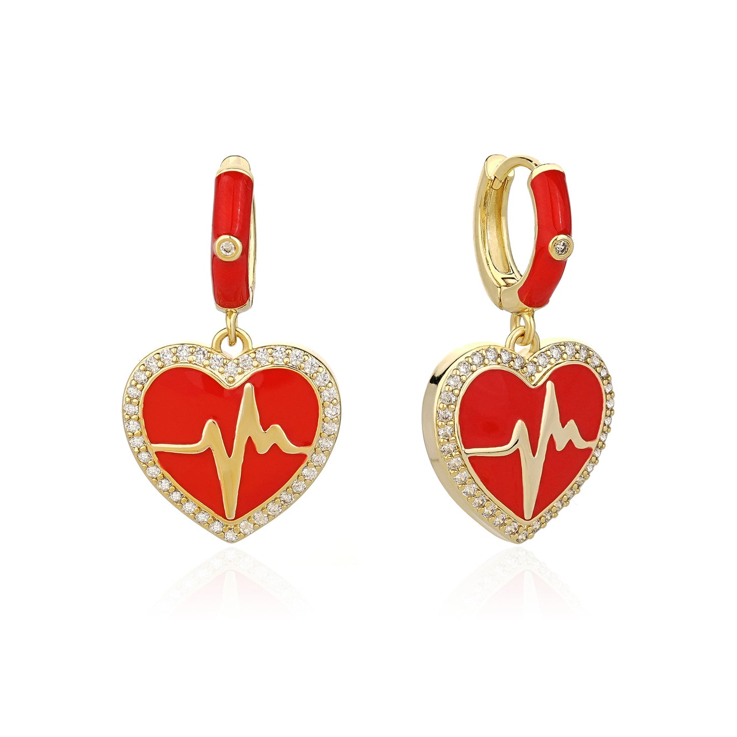 Women's Fashion Versatile Red Heart ECG Earrings