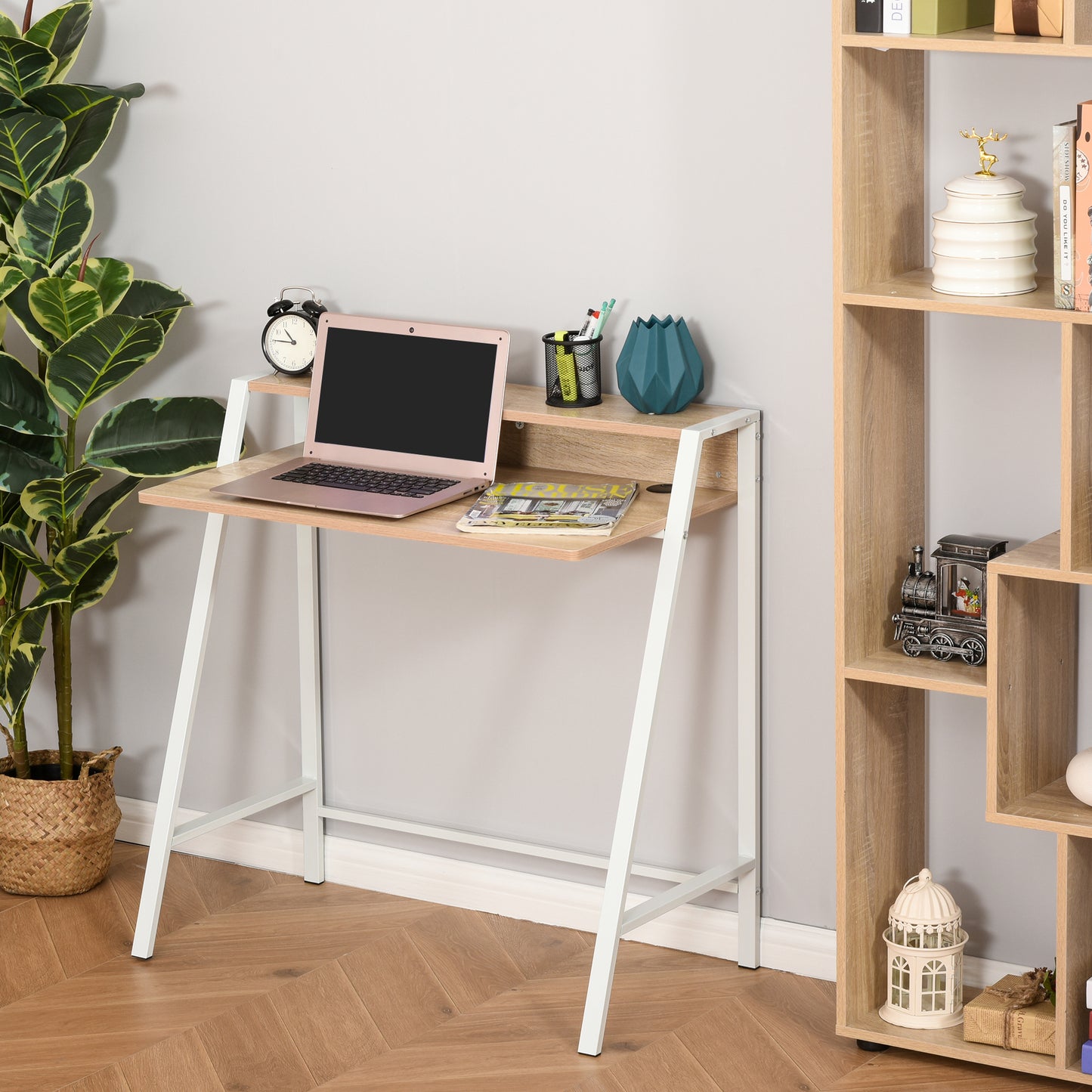 Writing Desk Computer Table Home Office PC Laptop Workstation Storage Shelf 84L X 45W Cm White And Oak