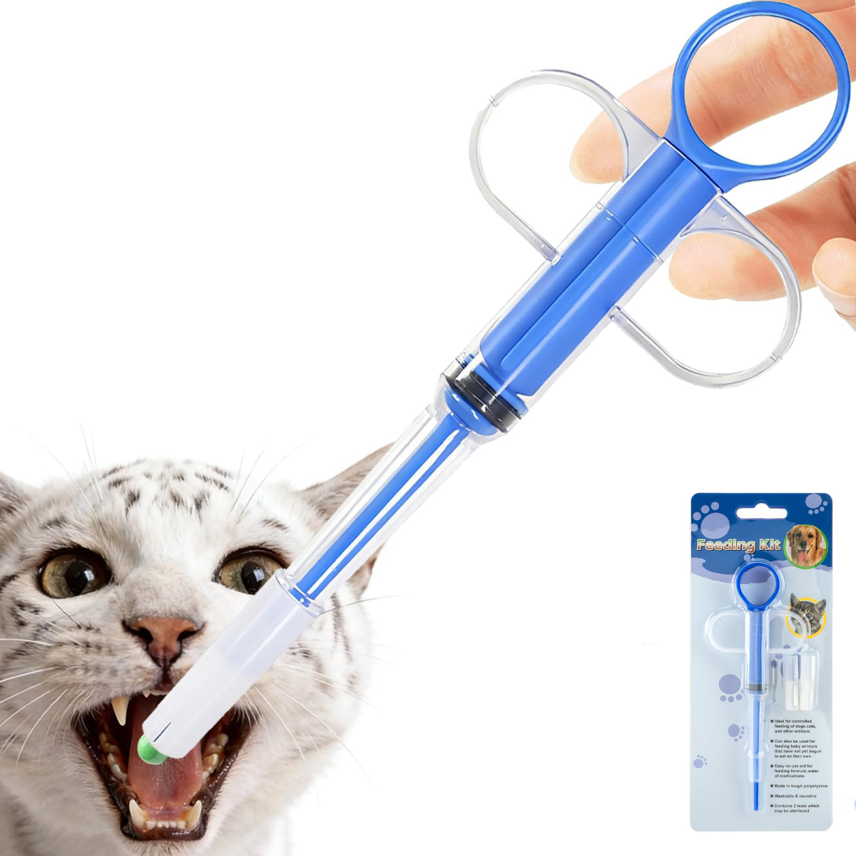 Cat Pill Shooter, Pill Popper For Cats & Dogs, 2-in-1 Pet Piller  Anti-drop Syringe For Tablets & Liquid. Easy Admin For Small Animals. Soft Rubber Tip Protects Gums