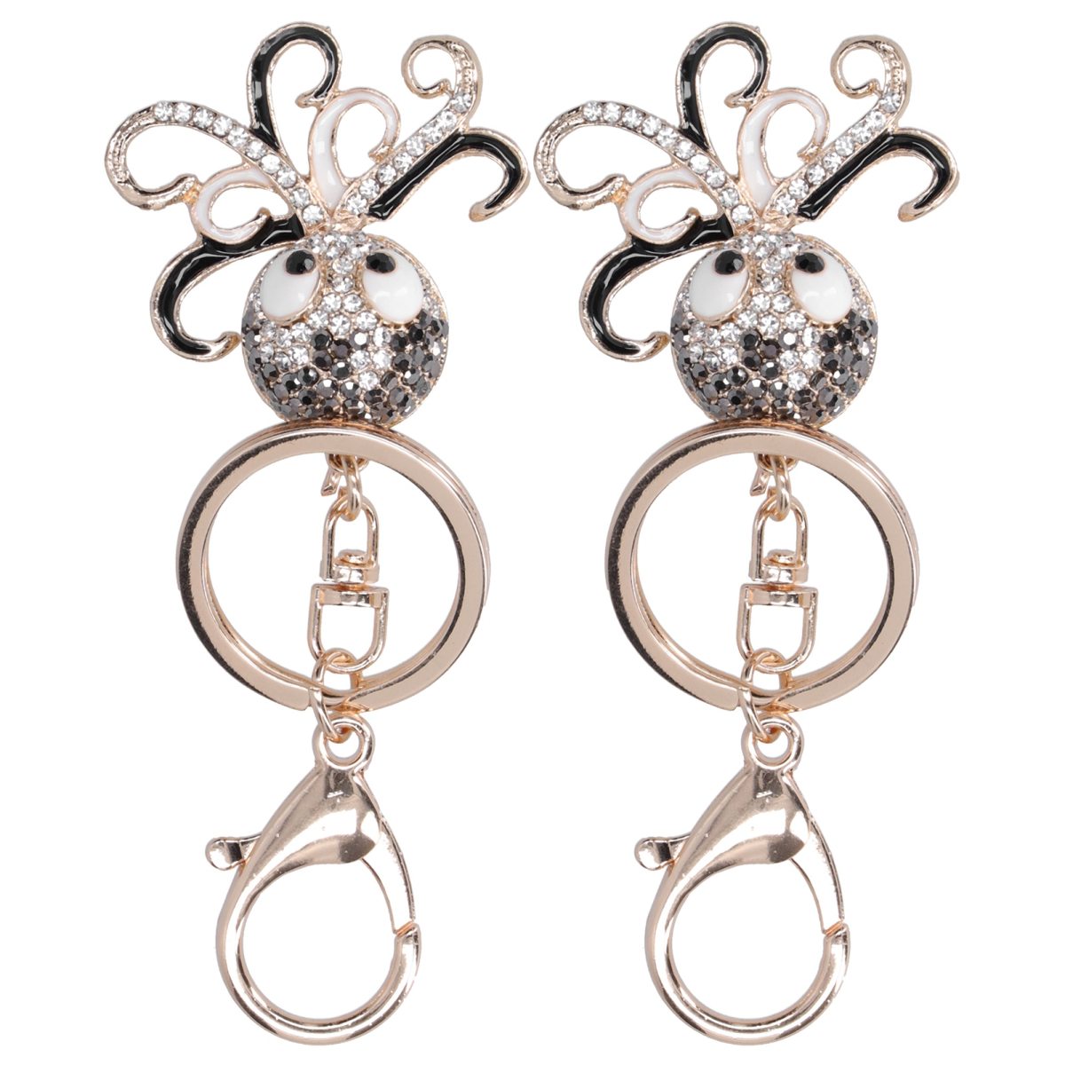 2PCS Fashion Octopus Shaped Rhinestones Keychain Key Ring Bag Charm Pendant Gift(Black Black )