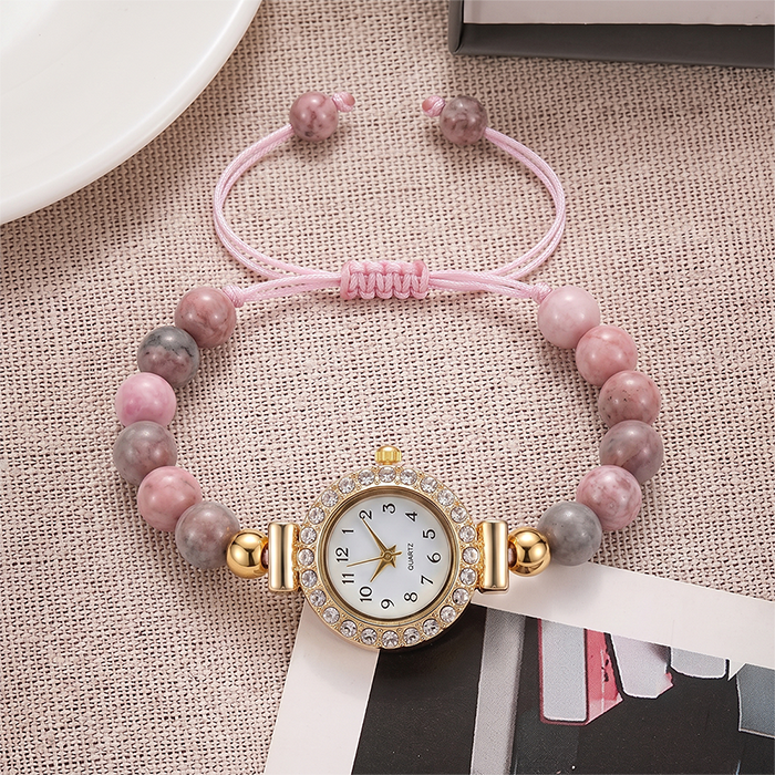 Decor Non-Electric Natural Stone Bead Wrist Ornament With Rhinestone Frame, Great For Daily Wear & Women Birthday Holiday Gifts