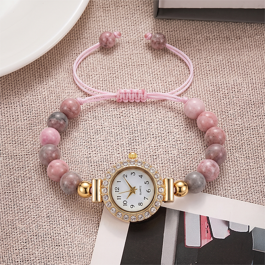 Decor Non-Electric Natural Stone Bead Wrist Ornament With Rhinestone Frame, Great For Daily Wear & Women Birthday Holiday Gifts