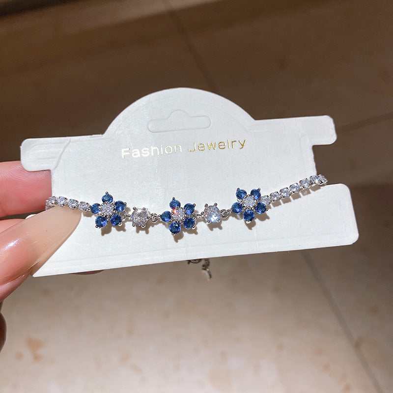 Frosted Blue Cubic Zirconia Bangle Ins Style Gift Box Included Bracelet Perfect Present