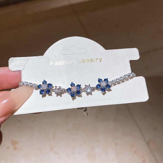 Frosted Blue Cubic Zirconia Bangle Ins Style Gift Box Included Bracelet Perfect Present