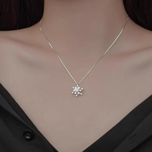 Korean-style New S925 Sterling Silver Rotating Snowflake Necklace