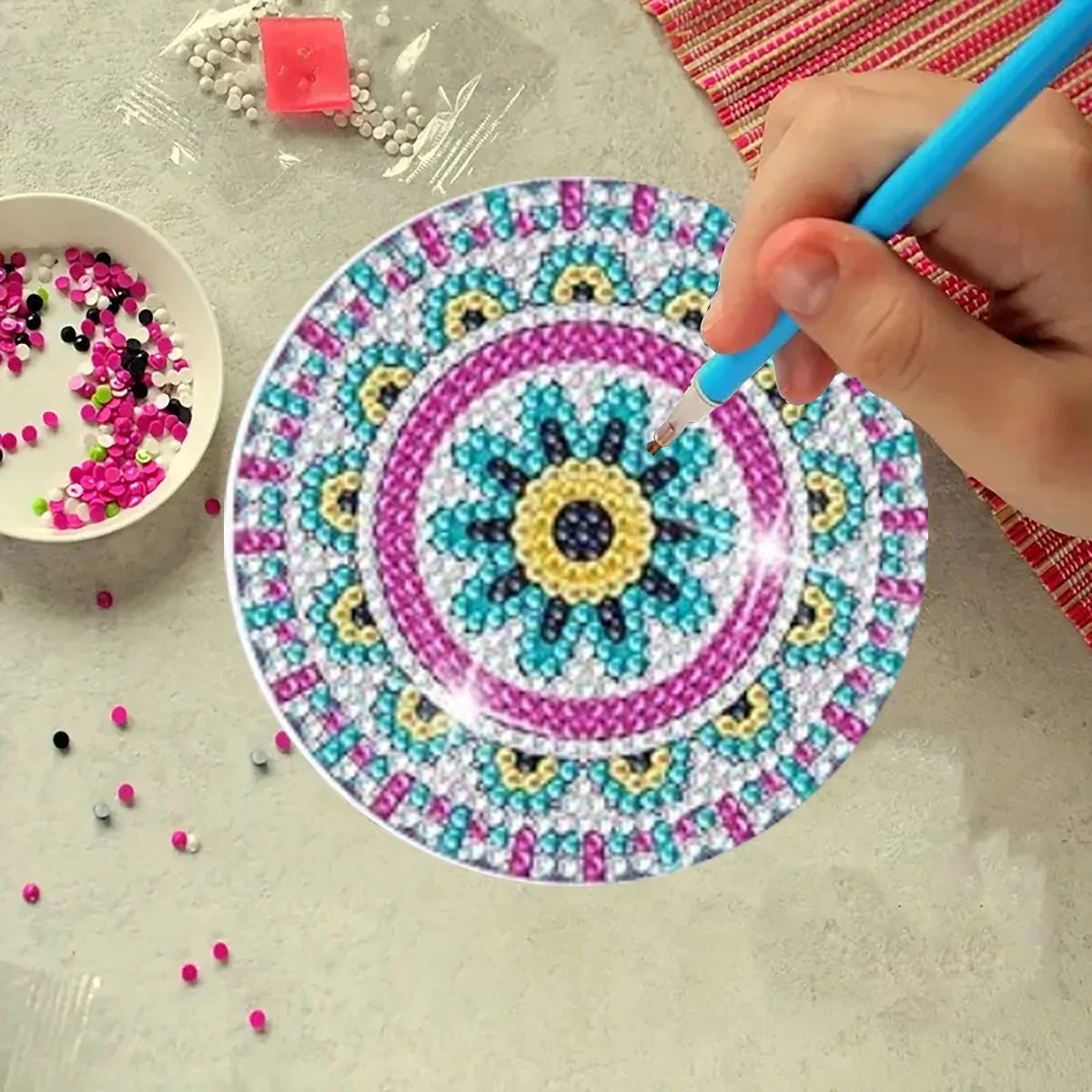 Diamond Art Drawing Coaster With Bracket, DIY Mandala Pattern Diamond Art Coaster, Suitable For Adults And Beginners Diamond Drawing Kit, Diamond Kit Craft Supplies, Exquisite Gifts For Friends