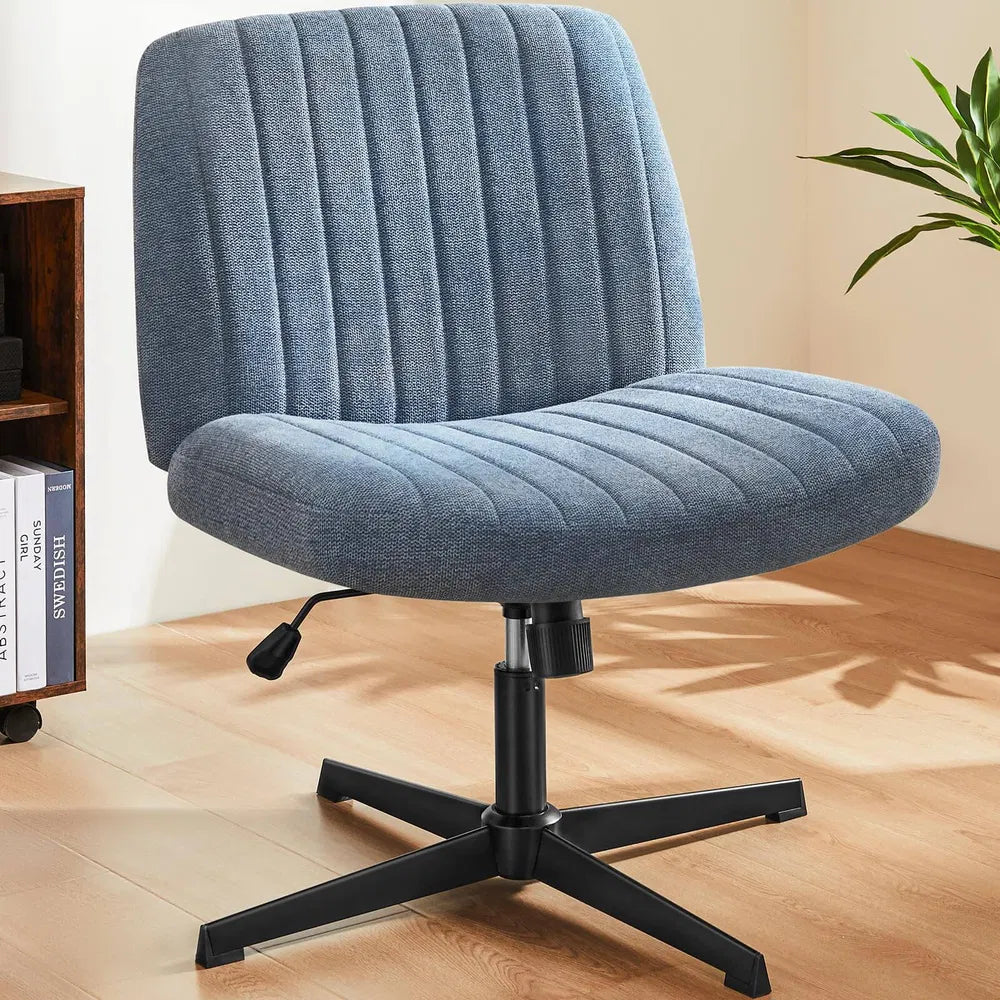 Cross Legged Office Living Room Rocking Gaming Chair Armless Wide Desk Adjustable Swivel Fabric Task Vanity Home Office