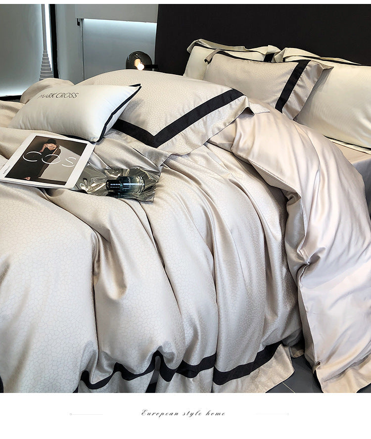 High-end Minimalist Tencel Cotton Vintage Active Printing Home Textile Bedding Four-piece Set