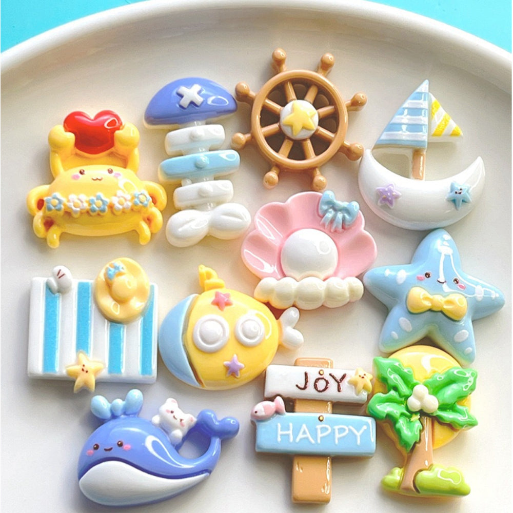 25PCS Ocean & Beach Theme -Mini Resin Seashell Starfish, Decor For Fridge, Office, Lockers, Shoes & Gifts