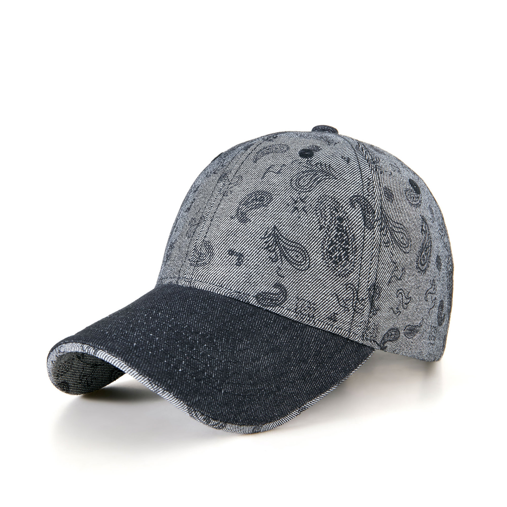 Retro Cashew Flower Patterned Patchwork Baseball Cap With Washed-out Distressed Paisley Print And Contrasting Color - Adjustable Outdoor Casual Hat