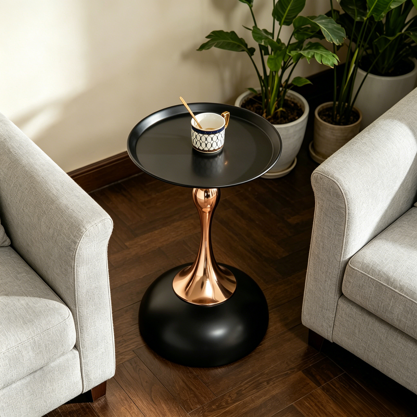 Modern Martini Tables, Small Round Side Table For Living Room, 38cm End Table With Metal Base, Black Circle Bedroom Table And Bedside Table, Balcony Table For Tea, Corner Accent Tables For Bed