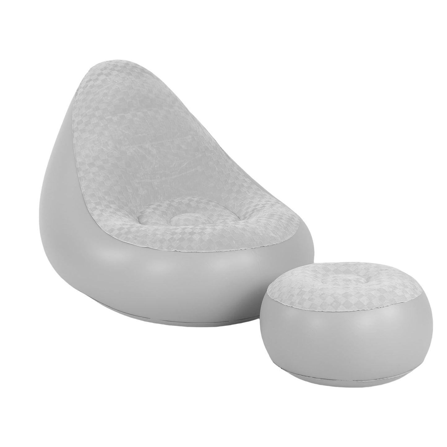 Inflatable Lounge With Footstool PVC Flocking Water Proof Folding Blow Up Couch Inflatable Sofa Chair For Home Camping Grey