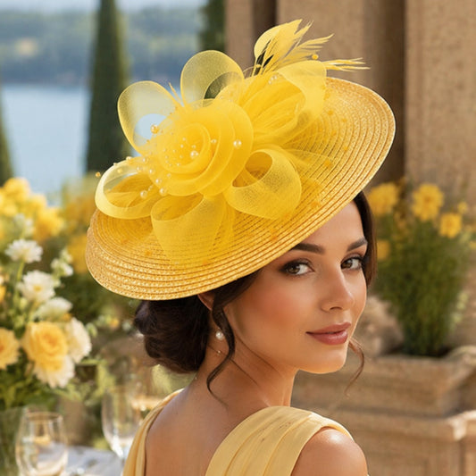 Cross-border Bestseller Mesh Flower Headpiece Straw And Feather Hair Accessory