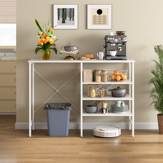 Multifunctional Side Table, Freely Combinable Organizer Table With White Metal Frame & White Top, Flexibly Mountable For Kitchen, Living Room, Basement & Garage, 120x40x85.5cm