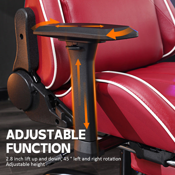 Computer Gaming Chairs For Adults, Ergonomic Computer Chair For Heavy People, Adjustable Lumbar Office Desk Chair With Footrest, 360degree-Swivel Seat PU Leather Gamer Chair, Red