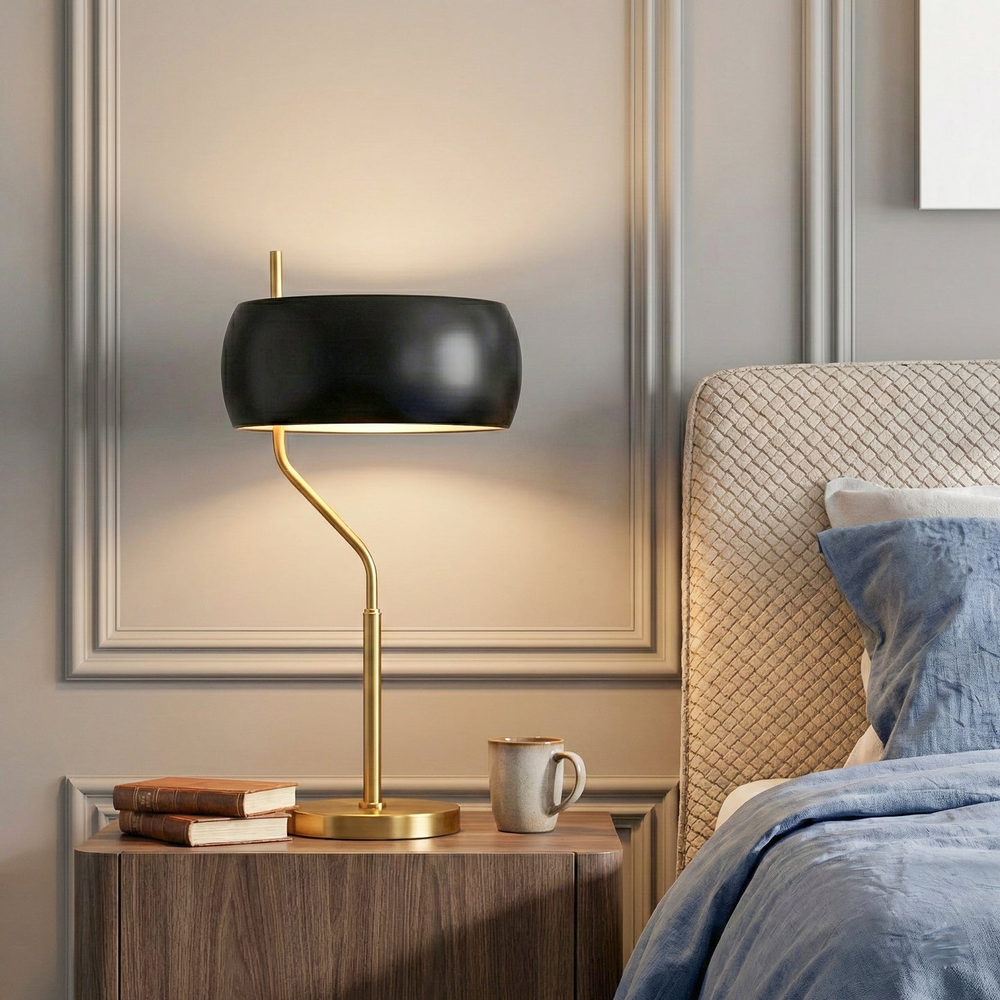 Small Minimalist Wooden Table Lamp Dimmable Table Lamp Fast Delivery Small Bedside Lamps For Night Stands, Living Room, Office,Study Room, Flux Table Lamp - Black Outer - White Inner 110-120V