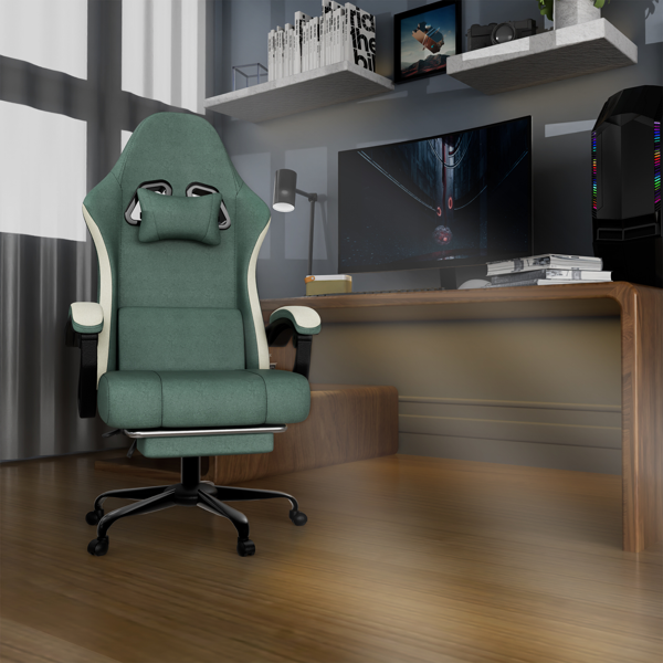 Ergonomic Gaming Chair With Pocketed Spring Cushion, Breathable Fabric Computer Chair With Footrest, Adjustable Lumbar Support Video Game Chair For Adults
