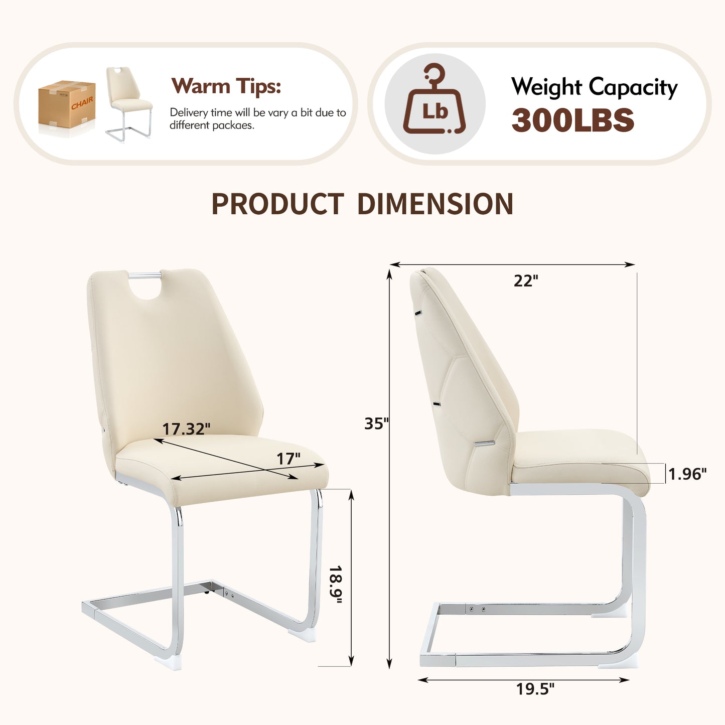 Dining Chairs Set Of 4, Off-White Faux Leather Kitchen Chairs With Gold Mesh Texture, Silver Back Ring And Chrome Pull Handle, High Back Upholstered Dining Room Chair  Off-White, Set Of 4