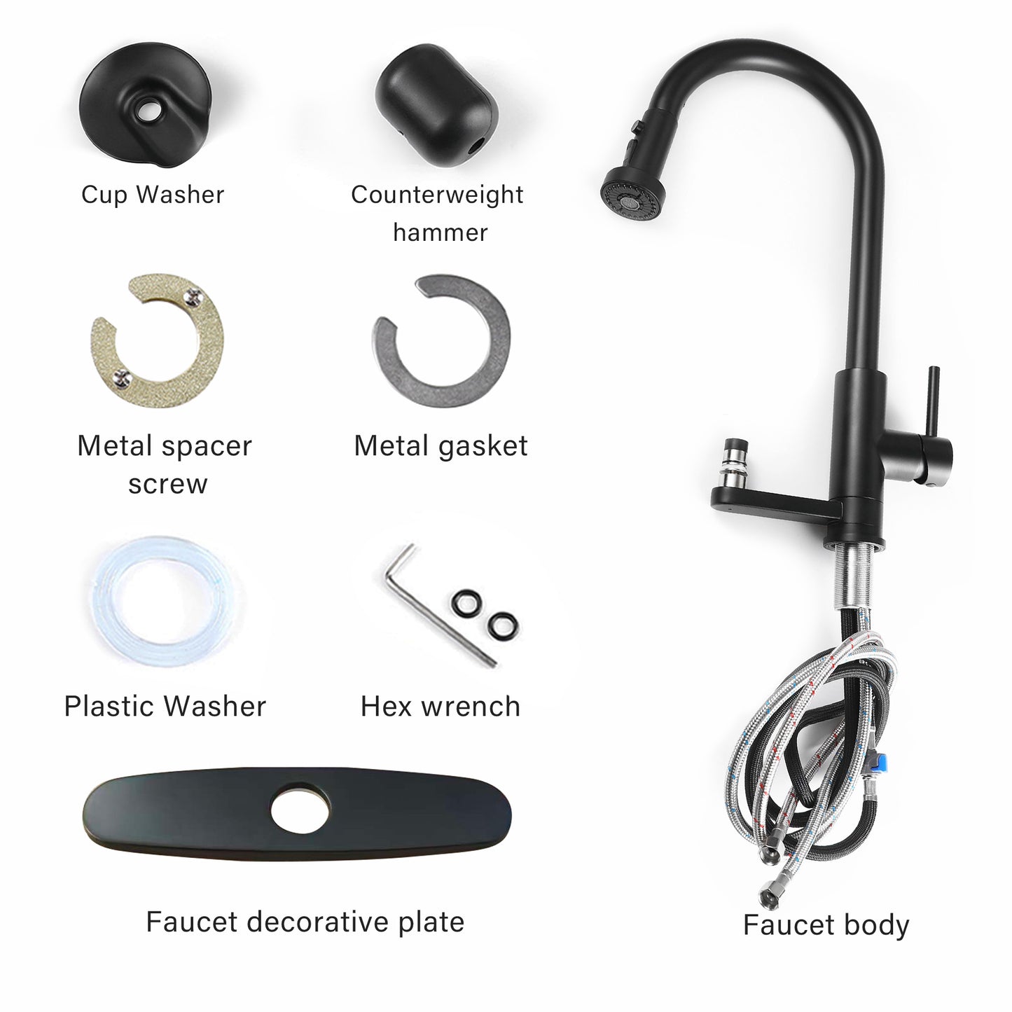 3-in-1 Kitchen Faucet With Press-Type Glass Rinser, High-Arc Pull-Down Sprayer Faucet, 3 Function Spray Mode, Matte Black Finish, For Modern Kitchen Sink