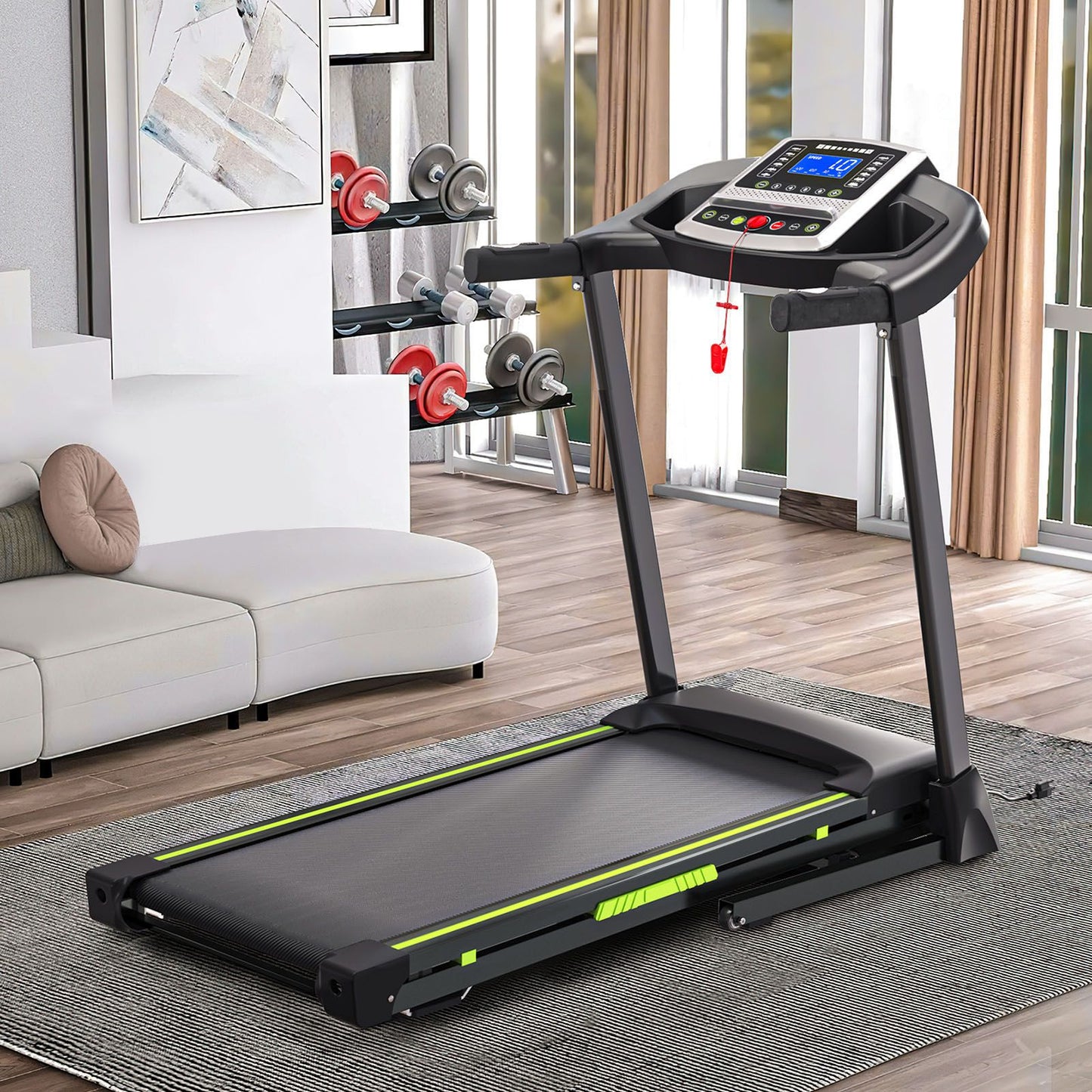 3.5  Portable Foldable Treadmill With Handles  Slope Home Walking Running Treadmill 0.5-7.5 MPH 330 Lb Weight Capacity