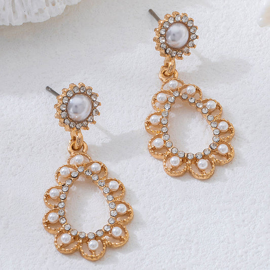 New Arrival Fashion Rhinestone Inlaid Circle Drop Earrings, Premium Unique Pearl Ear Jewelry, Geometric Stud Earrings For Women Daily Wear