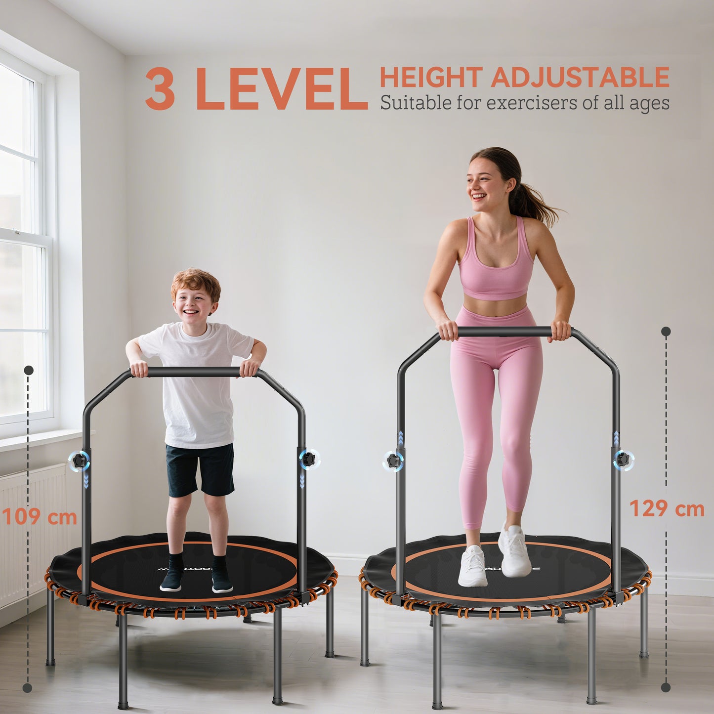 SPORTNOW 40" Foldable Fitness Trampoline Rebounder With Handle, Orange