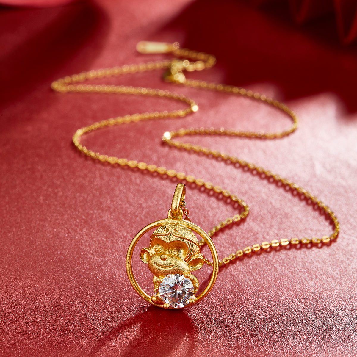 S925 Sterling Silver Gold Plated 1ct D Color VVS1 Moissanite Monkey Necklace 5.4g Chinese Zodiac Benmingnian Gift GRA Certified Gift Box