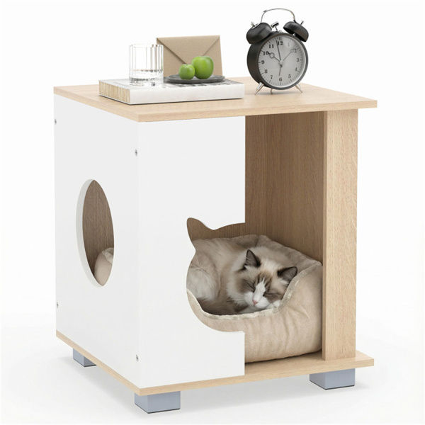 Multipurpose Wooden Cat House Nightstand, Sturdy Metal Base Anti-Slip Pet Furniture