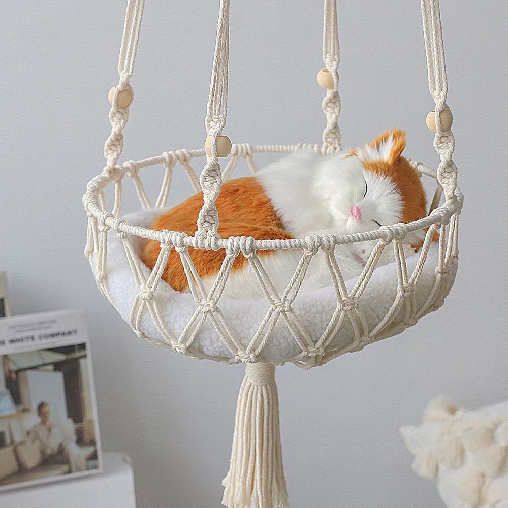 New Pet Bed With Striped Rabbit-Fur Plush Mat