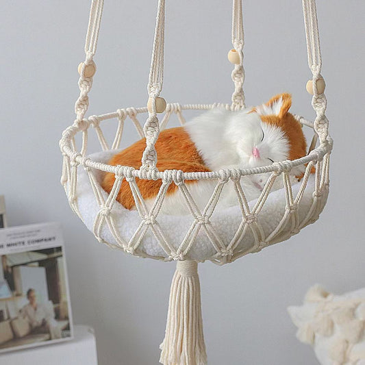 New Pet Bed With Striped Rabbit-Fur Plush Mat