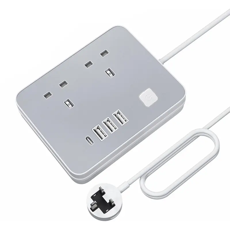 Wiselead YG2K4U 2-Socket Extension Lead With 4 USB 3.1A Smart Fast Charging Overload Protection 10A 240V