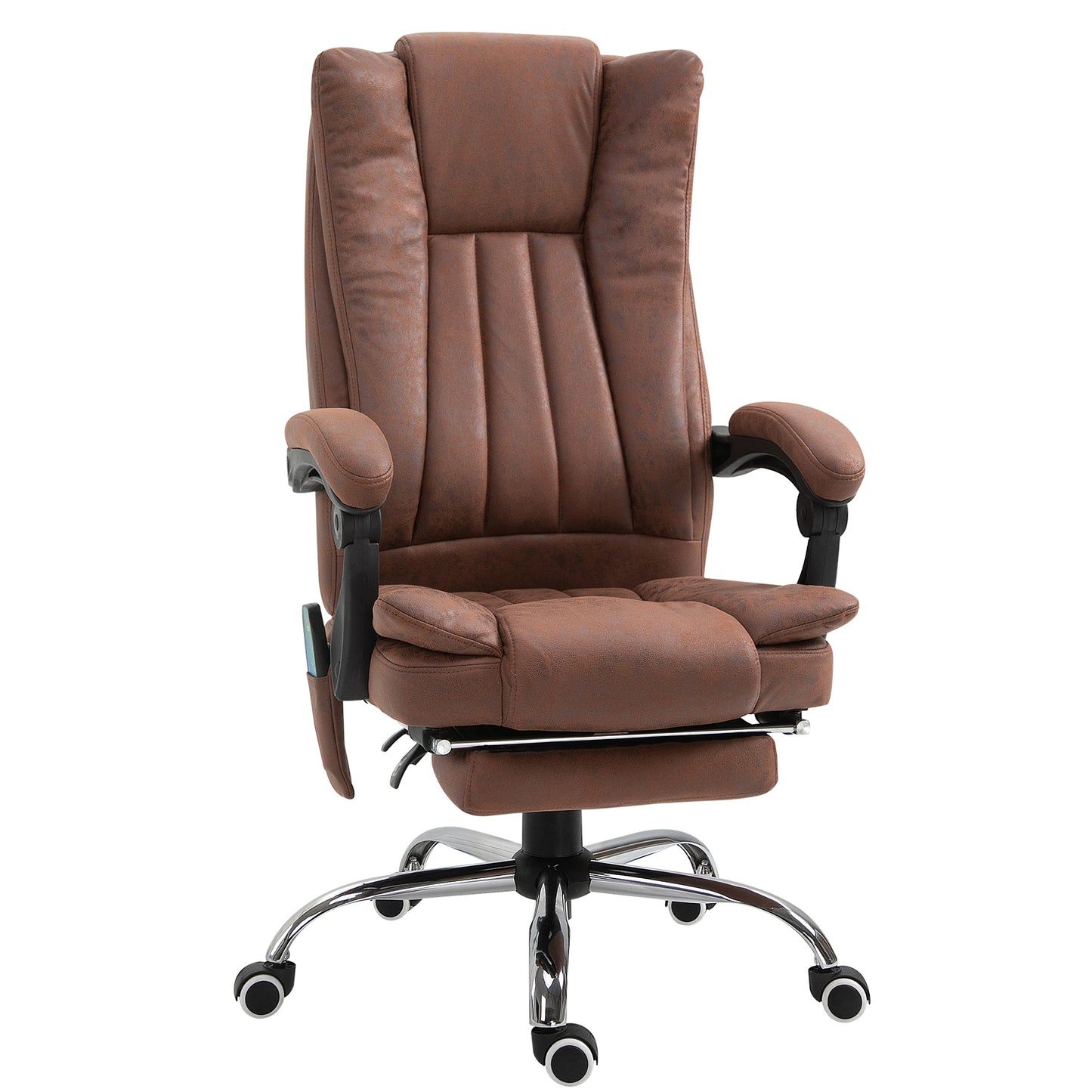 Vinsetto Office Chair With Massage And Heat, Microfibre Reclining Computer Desk Chair With Footrest And Adjustable Height, Swivel Wheels For Home Office, Brown