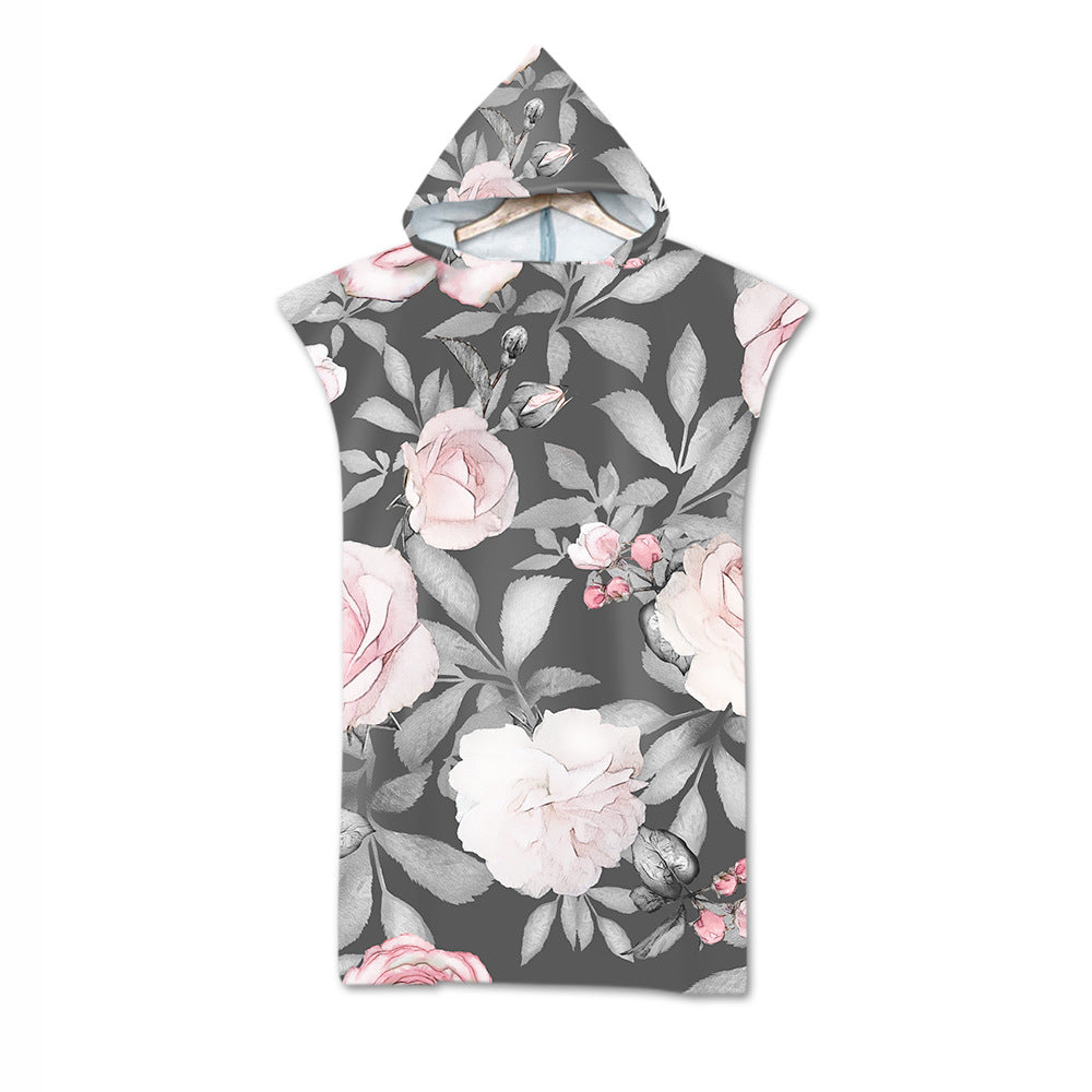 Sewn-edge Bath Towel, Fashionable 3D Digital-print Beach Towel For Adults With A Hood