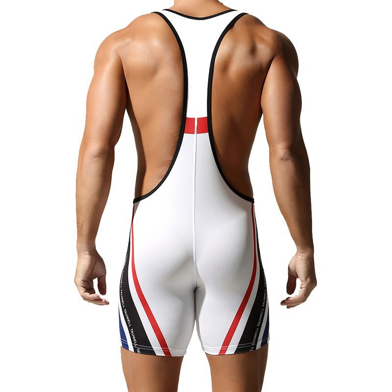 Men's One-piece Wrestling Suit Nylon Breathable Waist Protection Yoga Fitness Suit