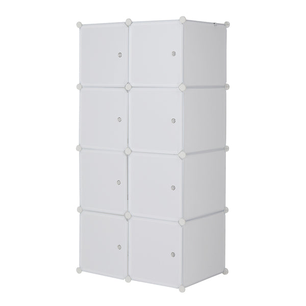 Deepened 4-layer 8-compartment Cube-shaped Wardrobe With 1 Hanging Rod, Plastic And Steel Wire, 72x47x142cm, Natural White Door, Natural White Cabinet Body, N001, Freely Assembled, DIY Style.