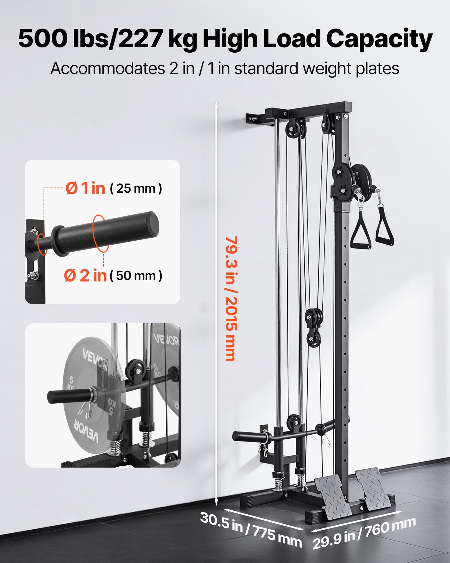 LAT Pull Down Machine, 3-in-1 Row Cable Machine, Cable Machines Home Gym With 18-Level Height Adjustment, Wall-Mount Design, Load 500 Lbs Lat Tower For Full-Body Workouts, Single-Arm Training