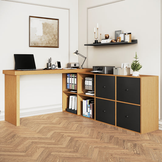 Corner Table, Table Top 360 Swivel - L-shaped Or Straight, MDF, Table Top And Legs 4 Cm Reinforced, With 4 Compartments, 4 Drawers, Flexible Positioning, Desk, Computer Desk
