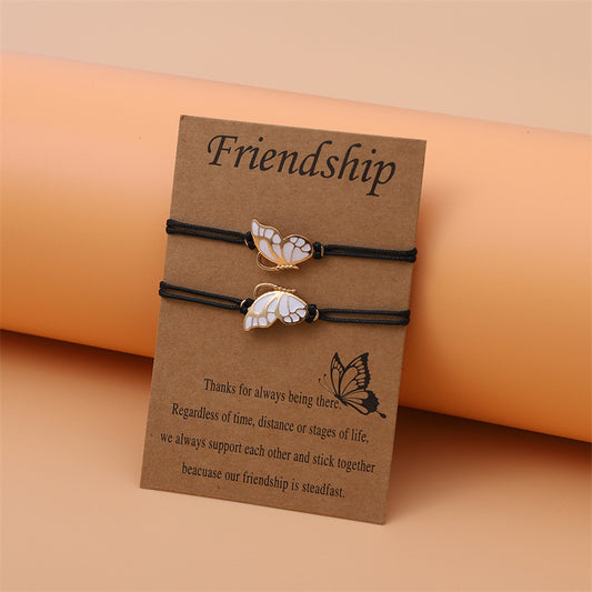 Butterfly Best Friend Wax Rope Braided Card Bracelet