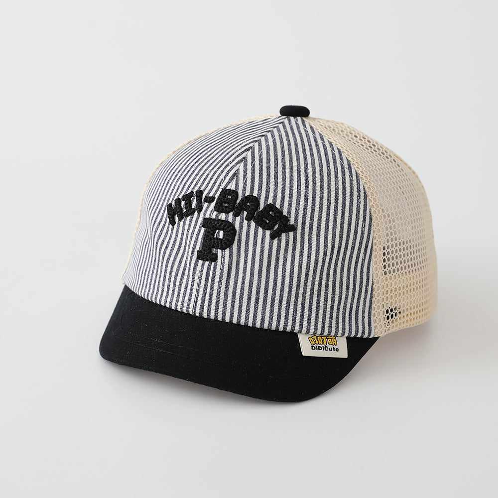 The New Children's Embroidered Letter P Vertical-striped Hat With Multi-color Design Is A Fashionable And Casual Baseball Cap Suitable For Outdoor Outings.