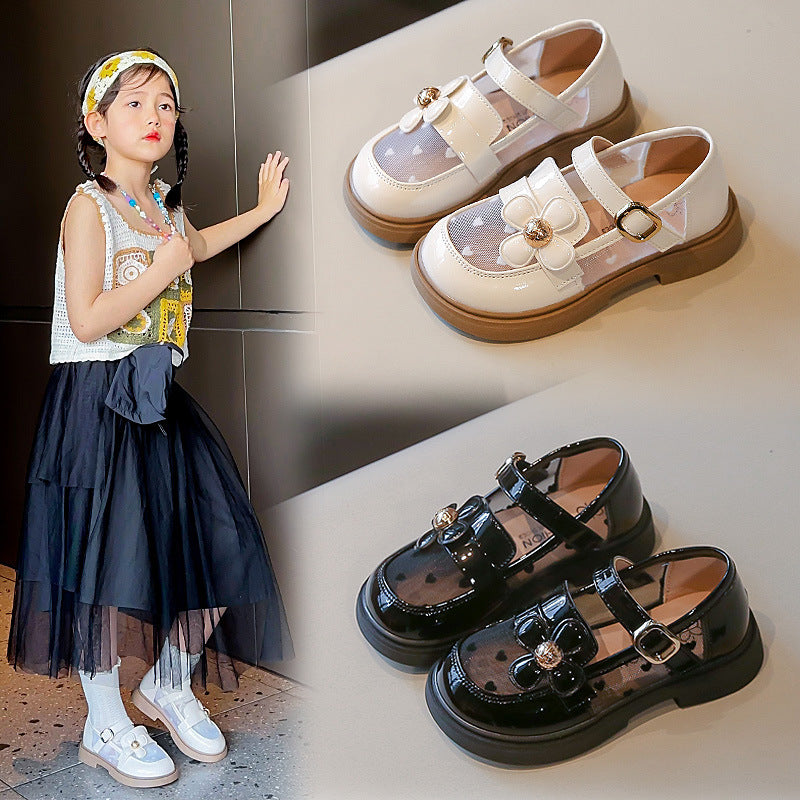 SpringSummer New Style Girls Leather Shoes Korean-Style Hollowed-Out Breathable