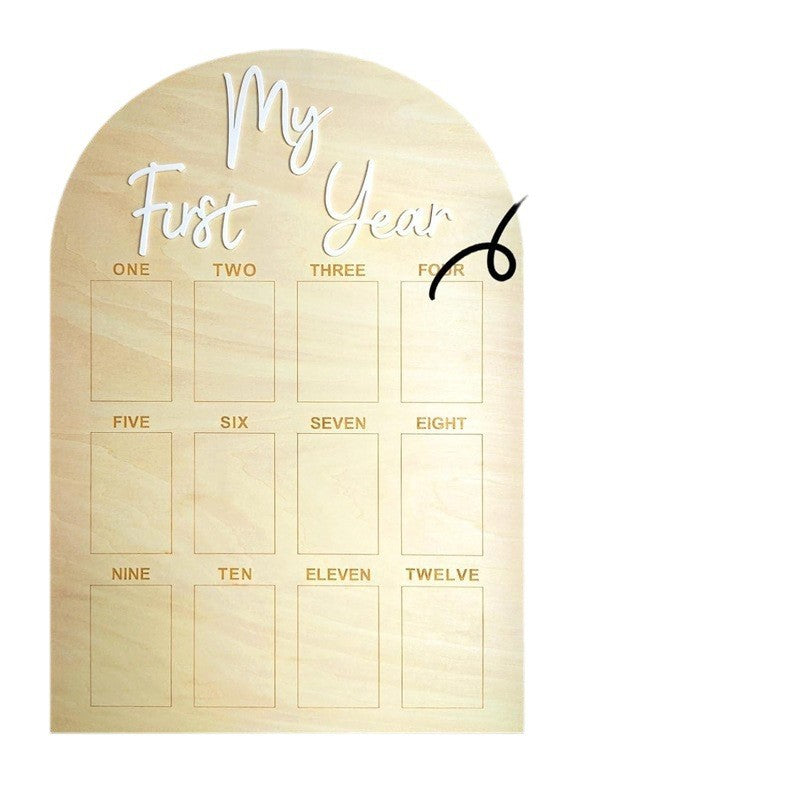 My First Year Wooden Baby Photo Frame, 12 Months Milestone Growth Board, Arch Shape Baby 1st Birthday Keepsake Picture Display Plaque, Newborn Shower Gift For Boys Girls Nursery Decor