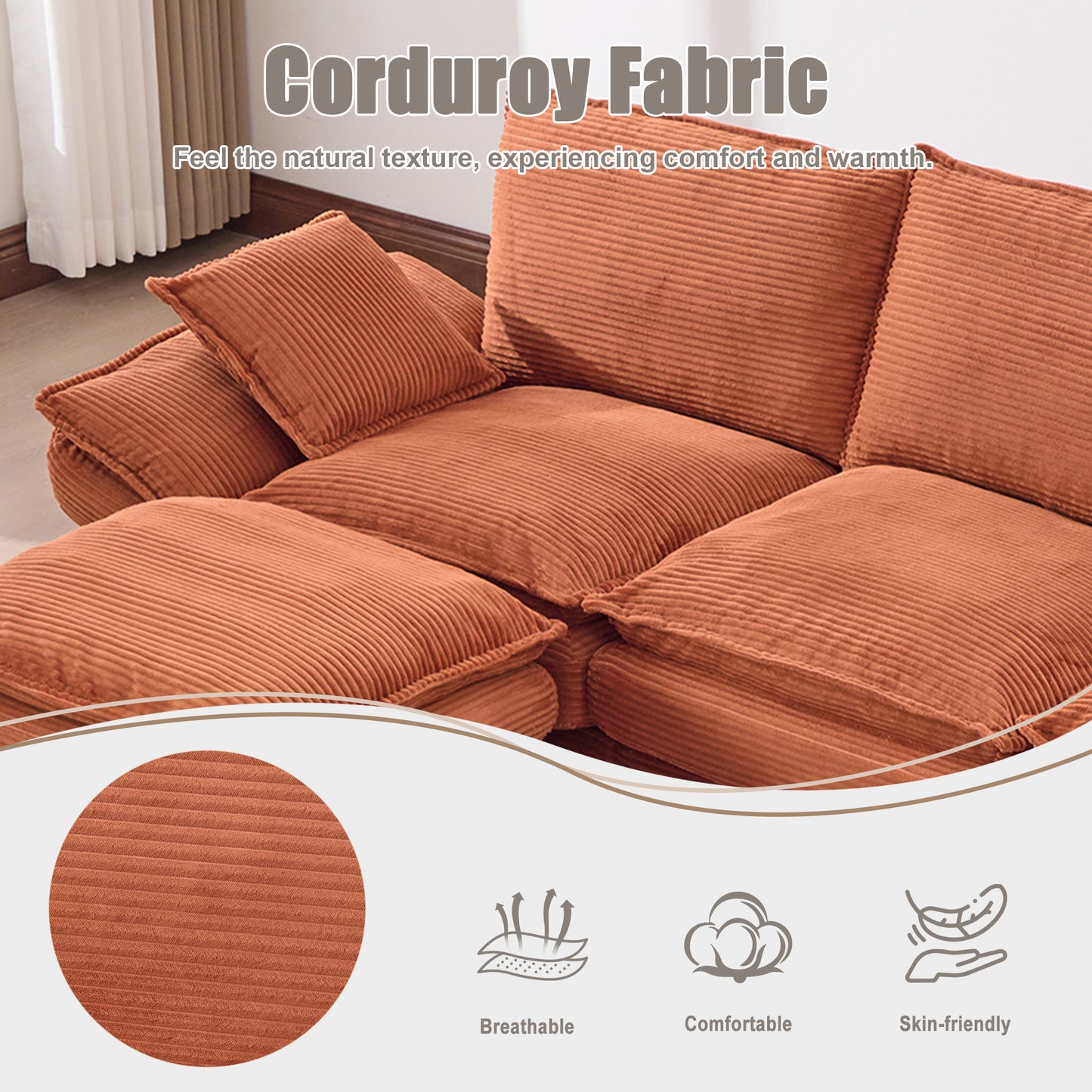 Sectional Cloud Modular Sofa,Deep Seat Sofa, Corduroy Sofa,Comfy Upholstered Furniture For Living Room, Apartment, Studio, Office,Having Multiple Combinations