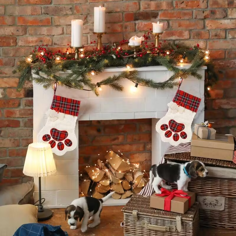 Large 18x11 Inch Dog Christmas Stocking With Red Plaid Design, Perfect For Gifts  Decorations, Hanging Flexibility