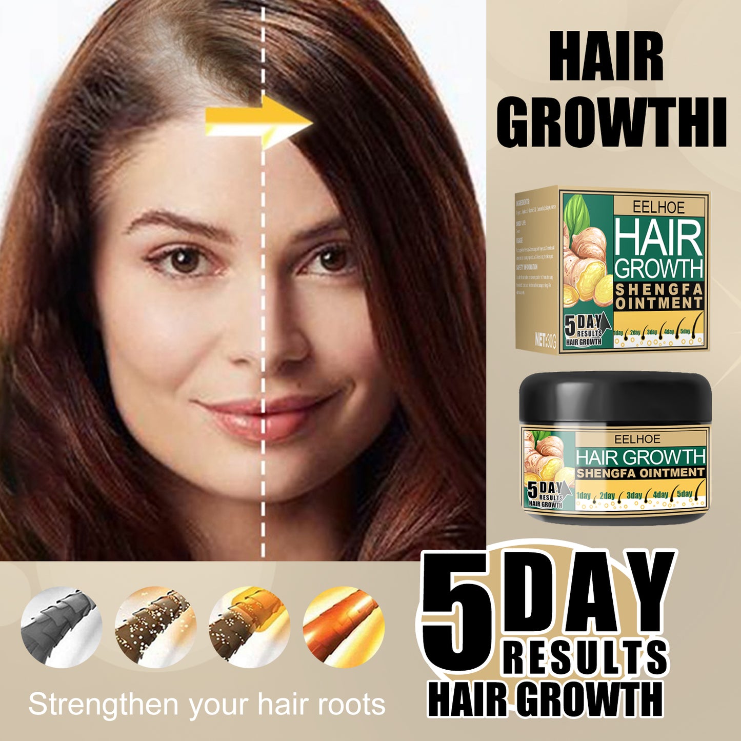 EELHOE Ginger Hair Cream, Thick Hair Deep Cleaning And Smooth Hair Repair Dry Hair
