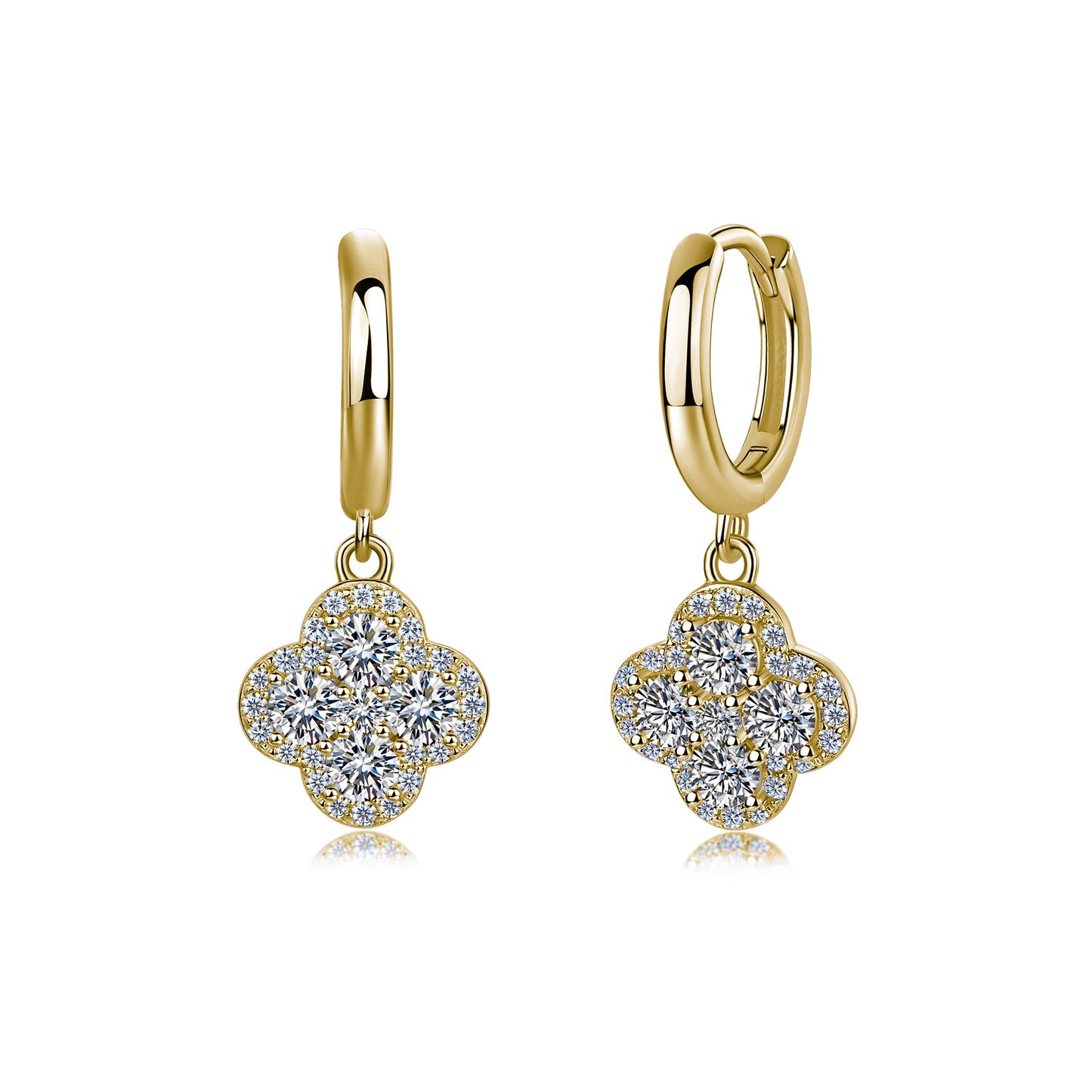 S925 Sterling Silver Four-Leaf Clover Hoop Earrings, D-VVS1 Moissanite Cluster Drop Earrings, Platinum Plated 2.9g Women's Jewelry Gift Box