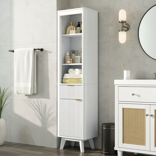 68  H Tall Bathroom Storage Cabinet With  Adjustable Shelves And One Drawer & Door, Storage Cabinet For Bathroom, Living Room, Entryway & Kitchen, White