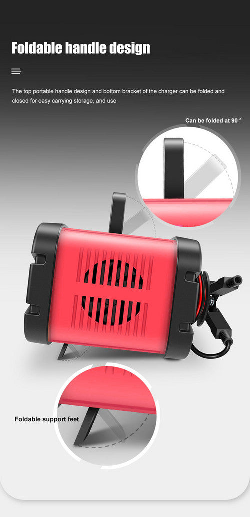12v-20A 24v-10A Smart Battery Charger Lifepo4 Lead-Acid Agm-Gel Trickle Charger Battery Maintainer For AGM Lithium Motorcycle Boat Caravan Batteries 19x12.5x9.5cm Red