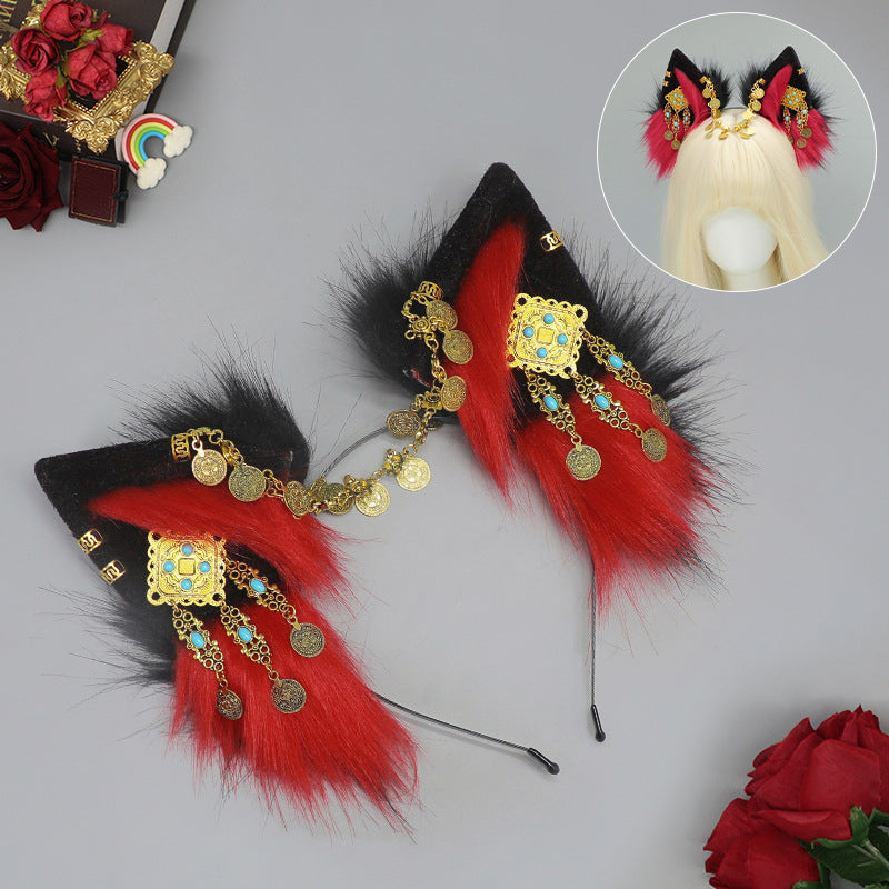 Tibetan Hair Accessories Exotic Wolf Ear Animal Ears Headband Bohemian Travel Photo Shooting Props